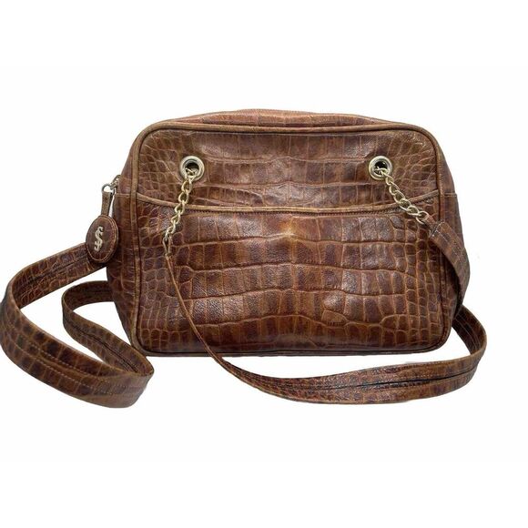 Vtg STEFANO SERAPIAN  Milano MADE IN ITALY Leather Shoulder/Crossbody‎ Bag Croc - Picture 1 of 8